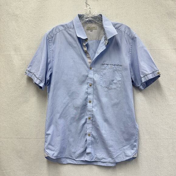 Ted Baker set of 2 men's short sleeve button up tops Size 3 magenta Size 4 blue - Picture 3 of 16